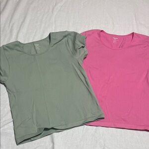 Elodie Sage and Pink Ribbed Top